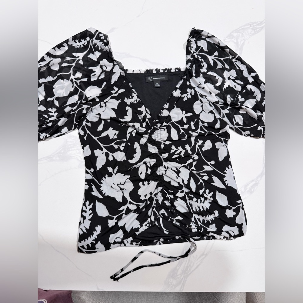 INC International Concepts Black and White Floral Blouse
